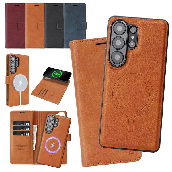 Detachable Leather Flip Case for Samsung Galaxy S26 S25 Ultra S24Plus S23 S26U S25U Wireless Charging Card Holder Phone Cover