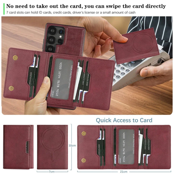 2 in 1 Magnetic Leather Case For Samsung Galaxy S25 + S25Edge S24 Ultra S23 Plus S25U S24U S23U 7 Card Slots Holder Phone Cover