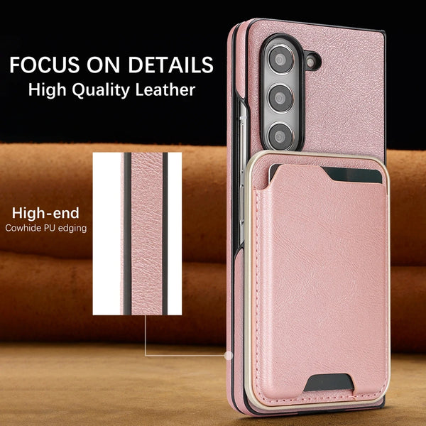 2 in 1 Leather Case for Samsung Galaxy Z Fold 7 6 5 4 3 Fold7 Fold6 Card Slots Holder Wireless Charging Magnetic Phone Cover