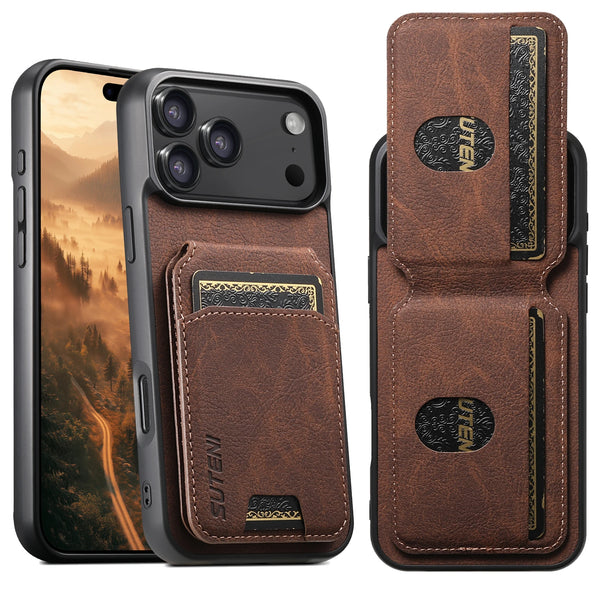 SUTENI Luxury Faux Leather Stand Card Holder Phone Case Frosted Feel For iPhone 17 Pro Max 16 Plus 15 14 13 12