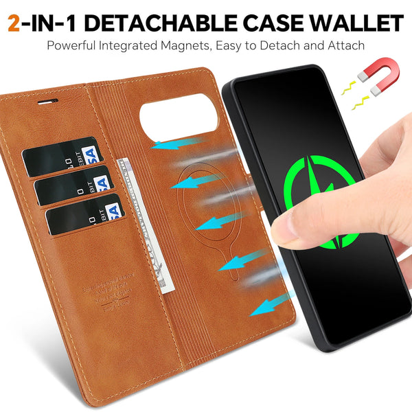 2 in 1 Leather Flip Case for Google Pixel 9 10 Pro XL 9A10A 9Pro 10Pro XL Cards Slot Wallet Wireless Charging Phone Cover