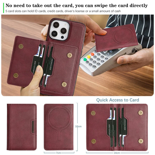 2 in 1 Magsafe Leather Case for Iphone 17 16 ProMax 15 Plus 14 Pro Max 13 12 16e iphone17 Air Kickstand Magnetic  Phone Cover