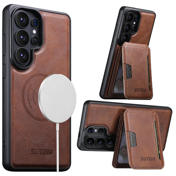Magnet Wireless Charging Luxury Faux Leather Phone Case Card Holder Stand For Samsung Galaxy S26 Ultra S25 S24 S23 S22