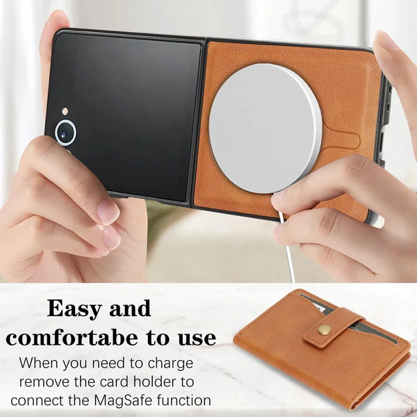 2 in 1 Magnetic Wallet Leather Case for Samsung Galaxy Z Flip 7 6 5 4 3 Flip7 Flip6 Flip5 Kickstand Cards Holder Phone Cover