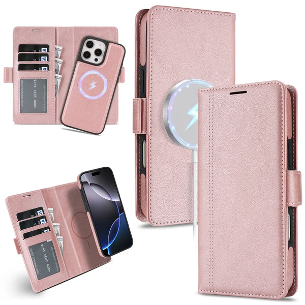2 in 1 Magnetic Leather Case for IPhone Air 17 Promax 16 Pro Max 15 Plus 14 Pro 13 12 16e Magsafe Wallet Card Holder Phone Cover