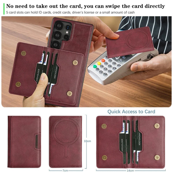 2 In 1 Magnetic Phone Cover for Samsung S25 S24 Ultra Edge Plug S23 + S25Ultra S25U S23U 5G Kickstand Cards Bag Slots Phone Case