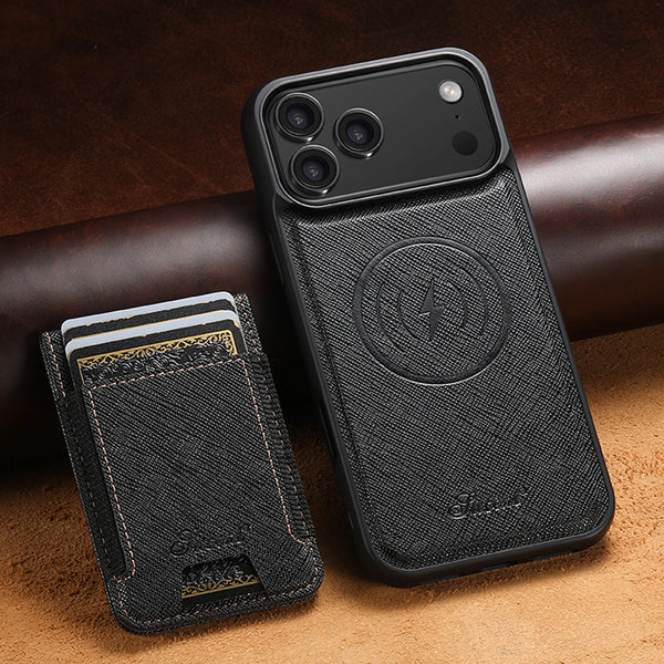 SUTENI Wireless Charging Magnet Phone Case Card Holder Stand Faux Leather For iPhone 17 Pro Max 16 Plus 15 14 13 12