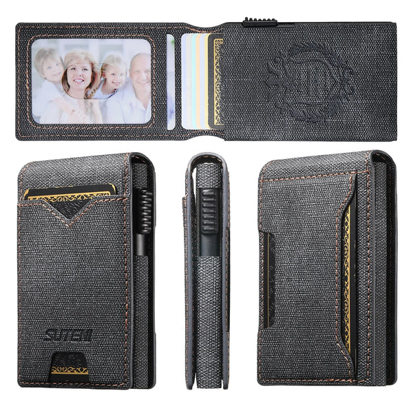 SUTENI Faux Leather For Men Wallet Card Slot Wallet Flip Cover Card Box Pressing The Button Automatically Ejects The Card