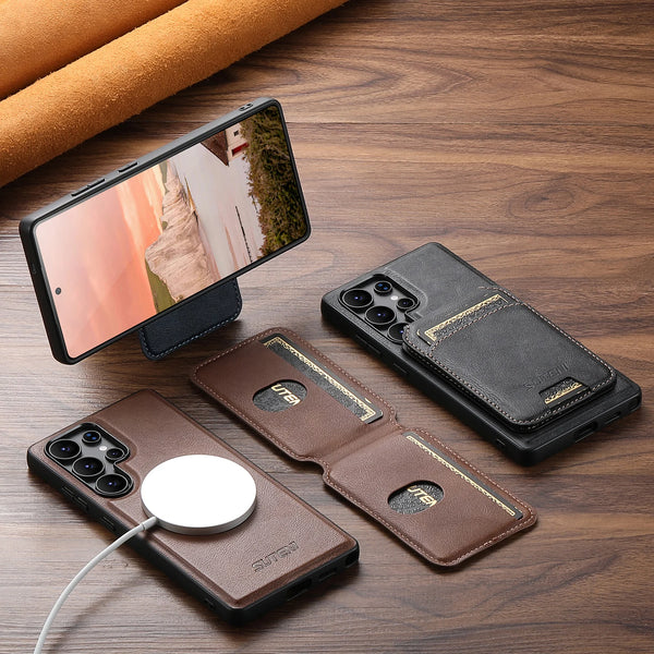 Wireless Charging Magnet Faux Leather Phone Case Card Holder Stand Smooth Surface Wallet 2-in-1 For Samsung Galaxy S26 Ultra S25