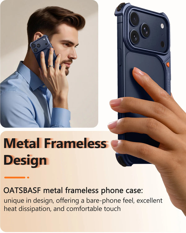 Oatsbasf Metal Frameless Phone Case for iPhone 17 Pro Max 9 Shape Phone Cover Slim Bumper Bare Phone Feel Shell for iPone 17 Pro
