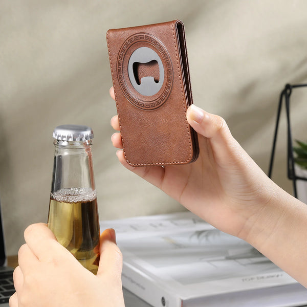 SUTENI Mobile Phone Wallet Stand Magnet Flip Pocket Card Storage Luxury Faux Leather Bottle Opener Bag Wallet Card Holder