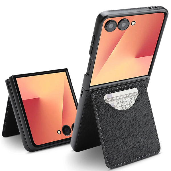 Leather Wallet Case for Samsung Galaxy Z Flip 7 6 5 4 3 Fe Flip7 Flip6 Flip5 Flip4 Flip3 Card Slots Holder Kickstand Phone Cover