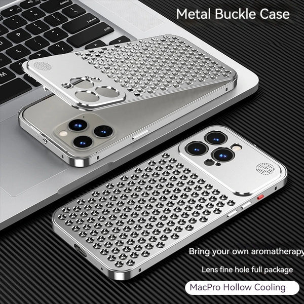 For iPhone 17 14 15 16 Pro Max Metal Heat Dissipation Phone Case Aluminum Alloy Aromatic Ultra-thin Shock-absorbing Back Cover