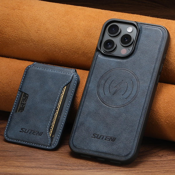 SUTENI Magnet Wireless Charging Luxury Faux Leather Phone Case Card Holder Stand For iPhone 17 Pro Max 16 Plus 15 14 13 12