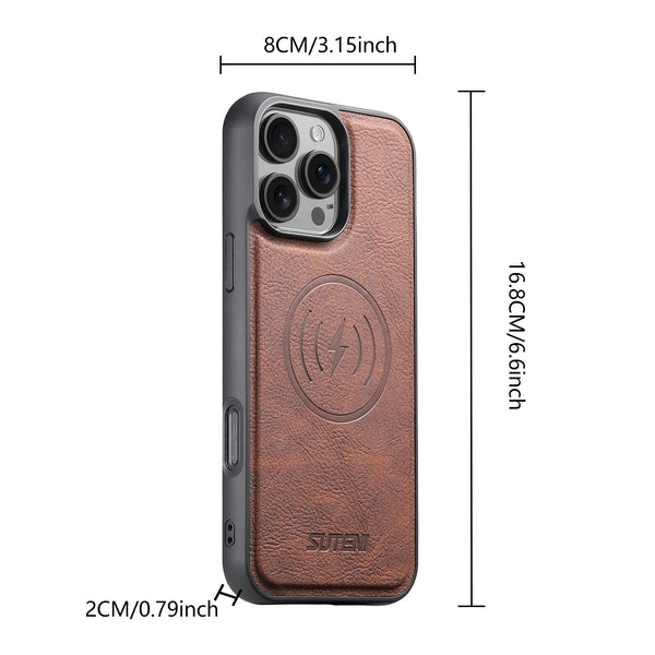SUTENI Frosted Feel Faux Leather Magnet Wireless Charging Lychee Texture Phone Case For iPhone 17 Pro Max 16 Plus 15 14 13