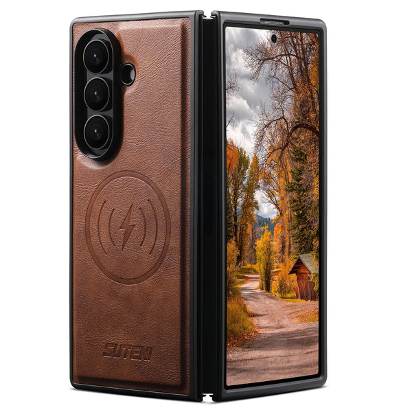 SUTENI Frosted Feel Faux Leather Magnet Wireless Charging Phone Case  For Samsung Galaxy Z Fold 7 6
