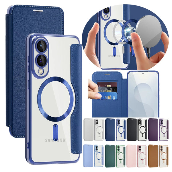 Flip Case for Samsung Galaxy S25 Ultra Edge S24 Plus Fe S23 S22 Magnetic Wireless Charging Card Slots Card Holder Phone Cover