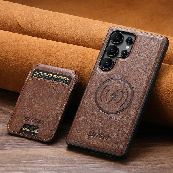 Wireless Charging Magnet Faux Leather Phone Case Card Holder Stand Smooth Surface Wallet 2-in-1 For Samsung Galaxy S26 Ultra S25