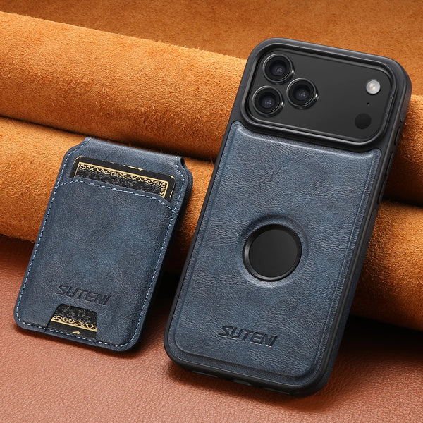 SUTENI Faux Leather Phone Case Wireless Charging Magnet Card Holder Stand Smooth Surface 2-in-1 For 17 Pro Max 16 Plus 15 14 13