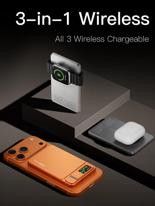 3-In-1 TFT Screen 10000Mah Wireless Magnetic PowerBank For Magsafe Fast Charger Portable External Battery For iPhone 17 PowerBak