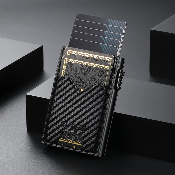 SUTENI Card Slot Wallet  Faux Leather Card Box Pressing The Button Automatically Ejects The Card