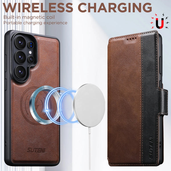 Faux Leather Wireless Charging Card Holder Stand Wallet Magnetic Flip Cover Phone Case For Samsung Galaxy S26 Ultra S25 S24 S23