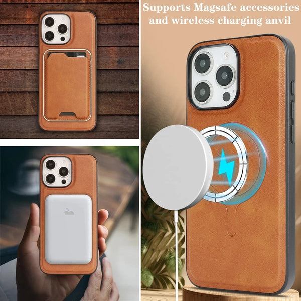 2 in 1 Leather Case For Iphone 17 16 ProMax 15 Plus 14 Pro Max 13 12 16e Magsafe Ultra Thin Magnetic Card Slot Bag Phone Cover
