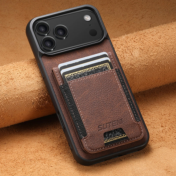 SUTENI Luxury Faux Leather Card Holder Stand Phone Case Frosted Feel For iPhone 17 Pro Max 16 Plus 15 14 13 12