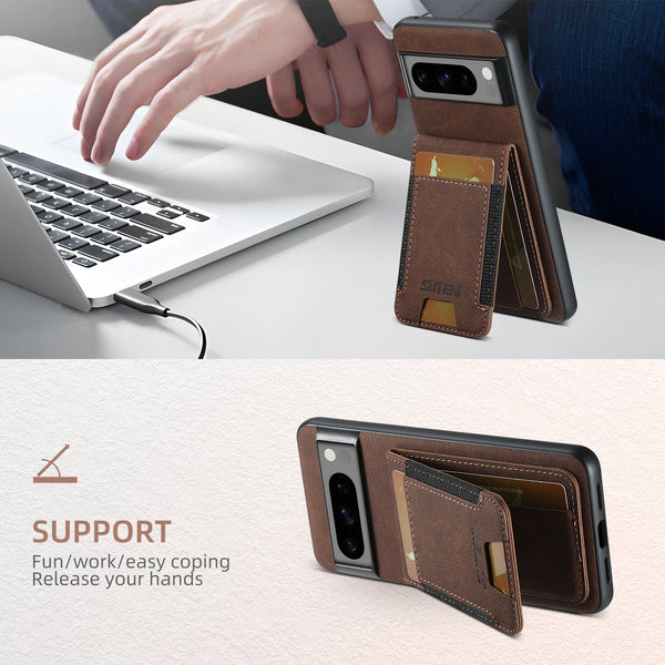 SUTENI Luxury Faux Leather Card Holder Stand Phone Case Frosted Feel For Google Pixel 10 Pro XL 9 8A 7 6
