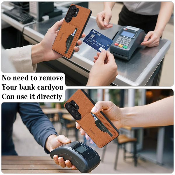 Card Slots Leather Case for Samsung Galaxy S26 Ultra S25 Plus S24 S23 S26U S25U S24U S23U Cards Holder Kickstand Phone Cover