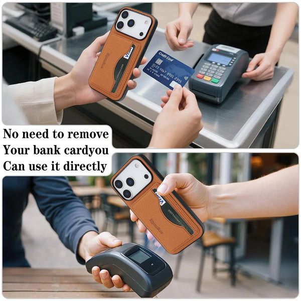 Leather Phone Case for Iphone 17 Promax 16 Pro Max 15 Plus 14 PM 13 12 17e 16e iphone17 Card Slots Holder Kickstand Phone Cover