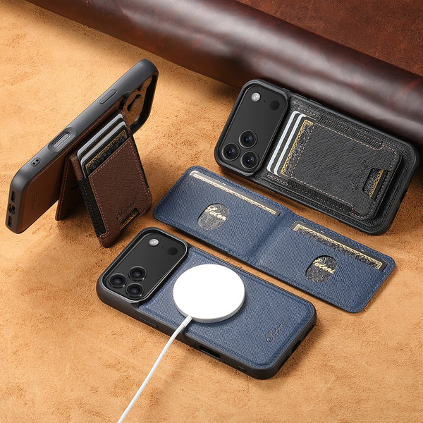 SUTENI Wireless Charging Magnet Phone Case Card Holder Stand Faux Leather For iPhone 17 Pro Max 16 Plus 15 14 13 12
