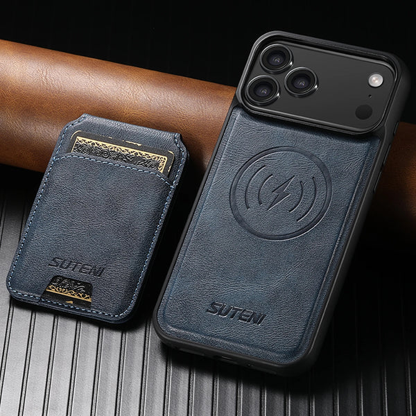 SUTENI Wireless Charging Magnet Faux Leather Phone Case Card Holder Stand Wallet 2-in-1 For iPhone 17 Pro Max 16 15 14 13 12
