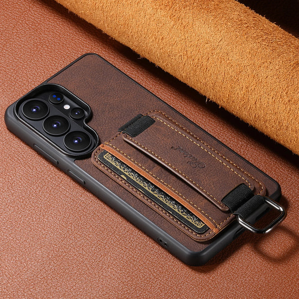 SUTENI Faux Leather Phone Case Wrist Strap Ring Buckle Card Holder Stand For Samsung Galaxy S26 Ultra S25 Plus S24 S23
