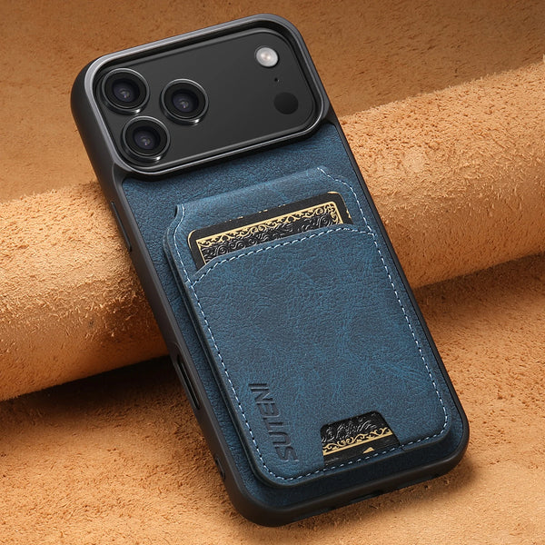 SUTENI Luxury Faux Leather Stand Card Holder Phone Case Frosted Feel For iPhone 17 Pro Max 16 Plus 15 14 13 12