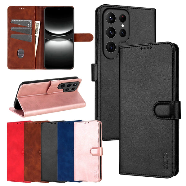 Flip Wallet Case For Samsung Galaxy S25 Ultra S24 Fe S23 Plus S22 S25U Leather Cash Cards Slots Magnetic Closure Phone Cover