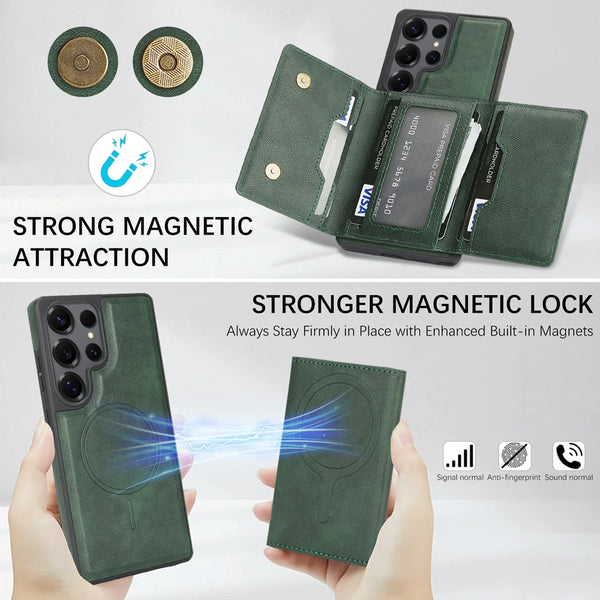 2 in 1 Magnetic Leather Case for Samsung Galaxy S25 Ultra S24 Plus S23 + S25U Wireless Charging 7 Card Slots Holder Phone Cover