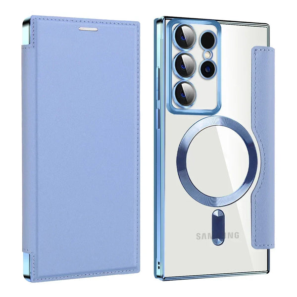 Flip Case For Samsung Galaxy S25 S22 S23 S24 Ultra Plus S23 FE S25U Magnetic Wireless Charging Shell PU Leather Card Clip Cover