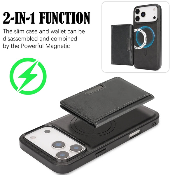 2 in 1 Leather Case for IPhone 17 Air 16 Promax 15 Plus 14 Pro Max 13 Pm 12  Kickstand Magsafe Wrieless Charging Phone Cover