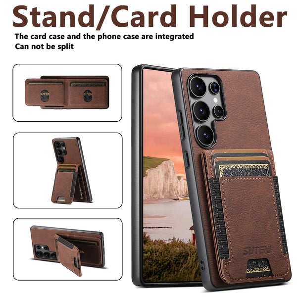 SUTENI Luxury Faux Leather Card Holder Stand Phone Case Frosted Feel For Samsung Galaxy S26 Ultra S25 Plus S24 S23 S22 Note20