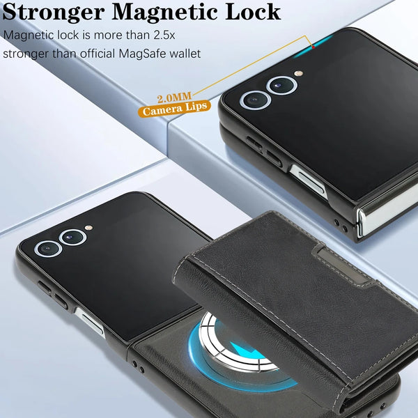 2 In 1 Magnetic Case For Samsung Galaxy Z Flip 7 6 5 4 3 Flip Cover Flip7 Flip6 Flip5 7 Cards Slots Holder Leather Phone Cover