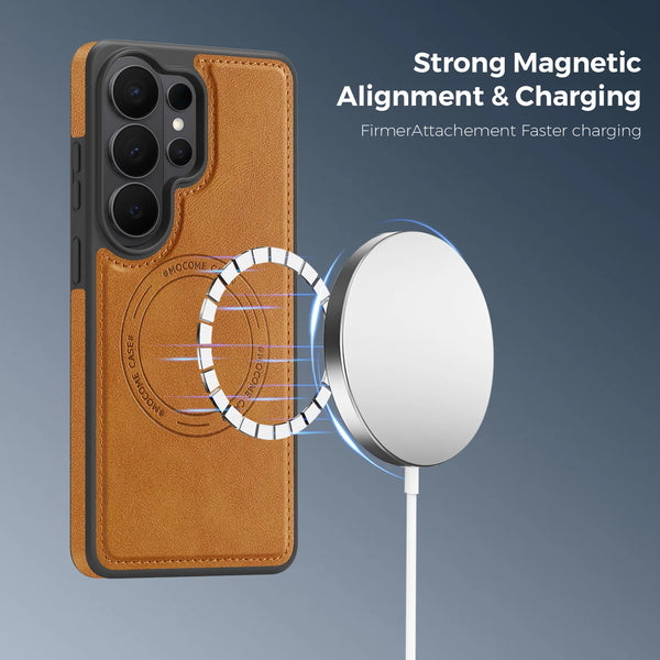 Wireless Charging Leather Case for Samsung Galaxy S26 Ultra S25 Edge Fe S24 Plus S23Ultra S25U S26U S22U Magnetic Phone Cover