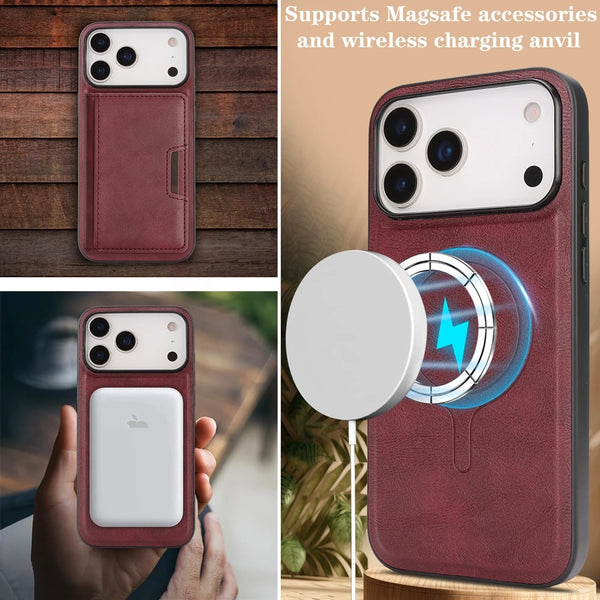 2 in 1 Leather Case for IPhone 17 Air 16 Promax 15 Plus 14 Pro Max 13 Pm 12  Kickstand Magsafe Wrieless Charging Phone Cover