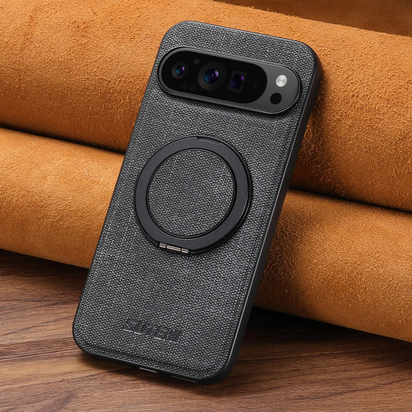Faux Leather Magnet Wireless Charging Phone Case 360° Rotating Stand Ring Buckle Frosted Feel For Google Pixel 10 Pro XL 9 8A 7