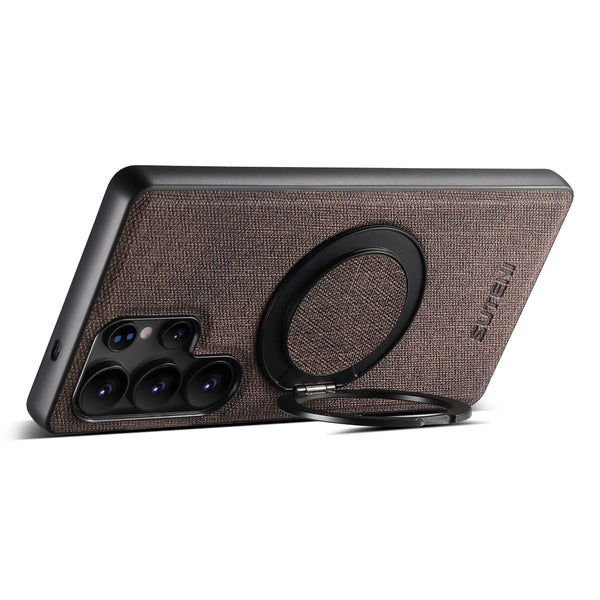 SUTENI Magnet Wireless Charging Phone Case Faux Leather 360° Rotating Stand Ring Buckle For Samsung Galaxy S26Ultra S25 S24 S23