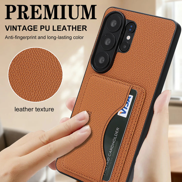 Card Slots Leather Case for Samsung Galaxy S26 Ultra S25 Plus S24 S23 S26U S25U S24U S23U Cards Holder Kickstand Phone Cover