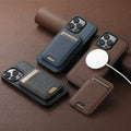 Suteni 2-in-1 Magnetic MagSafe Wireless Charging Case Bracket Card Holder Leather Phone Case for iPhone 16 Pro Max 15 Plus 14 13