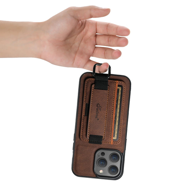 SUTENI Lychee skin print wrist strap card phone case Card holder for iPhone 17 ProMax 16 Plus 15 14 13 12 11 XR XS