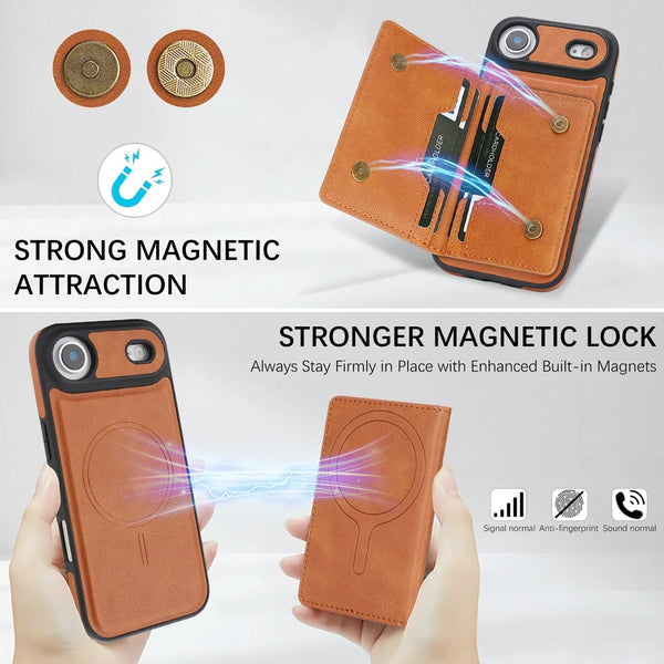 2 In 1 Magsafe Leather Case for IPhone 17 Promax Air 16 Pro Max 15 Plus 14 13 12 Magnetic 5 Cards Slots Holder Phone Cover