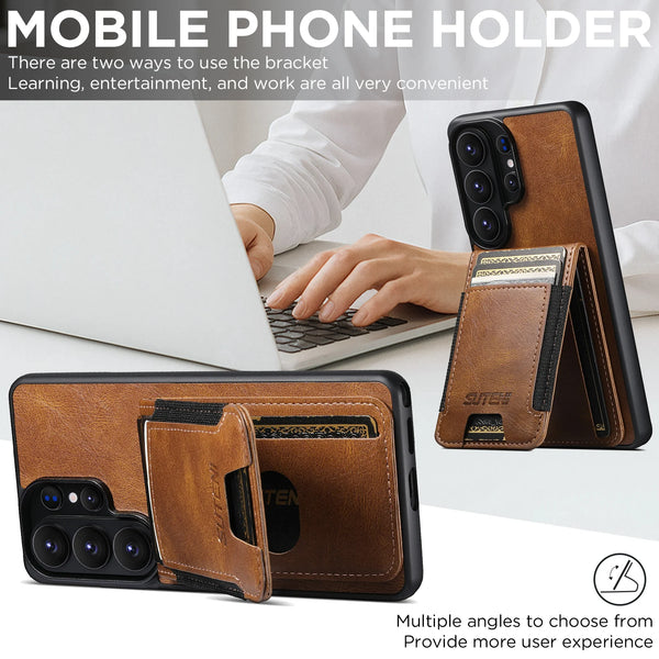 SUTENI Card Holder Phone Case Luxury Faux Leather Stand For Samsung Galaxy S26 Ultra S25 Plus S24 S23